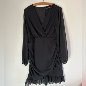 Double crazy large black vneck long sleeve bodycon mini dress